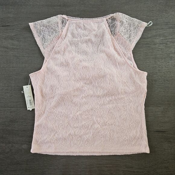 Junior Lace Babydoll Top Pink Cap Sleeve Y2K Fairy Coquette Large Bow NEW - Picture 2 of 5